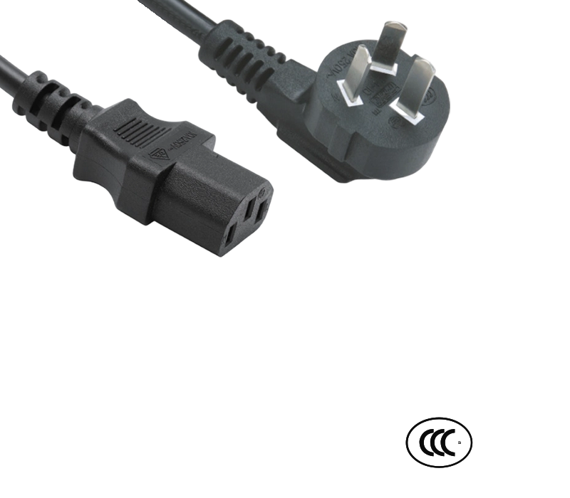 C3-10+JT-ST3 10A 250V trebenet Kina standard 90-graders albuestik med IEC C13-stik