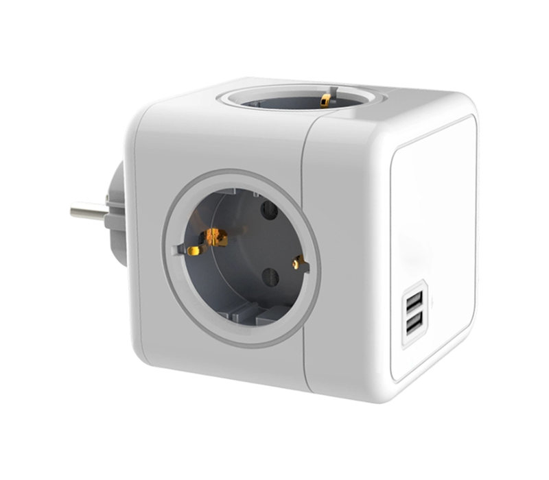 E02A Plug-in Cube Power Strip med 4 Euro-Style-udtag og 2 USB-A-porte