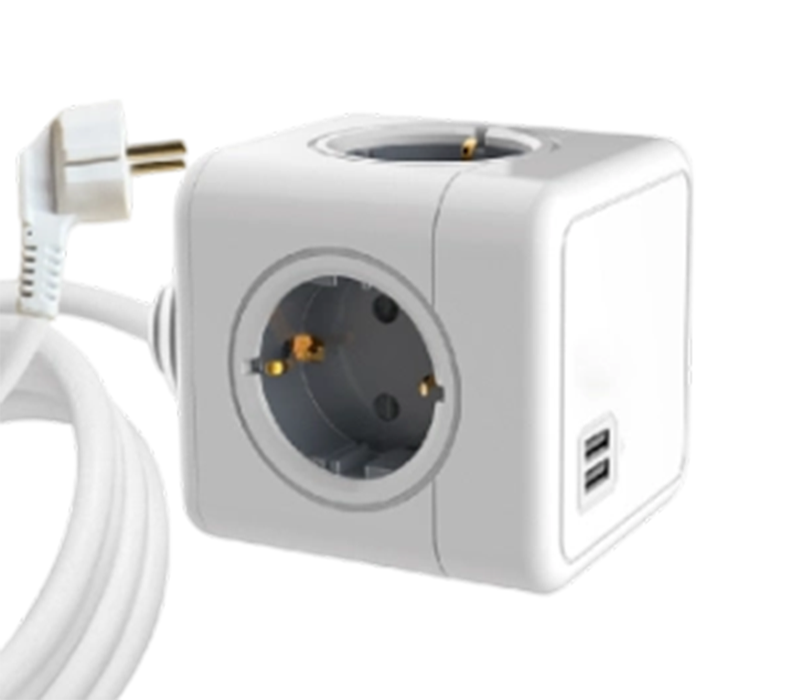 E04A kablet kubestrømstrip med 4 stikkontakter i europæisk stil og 2 USB-A-porte