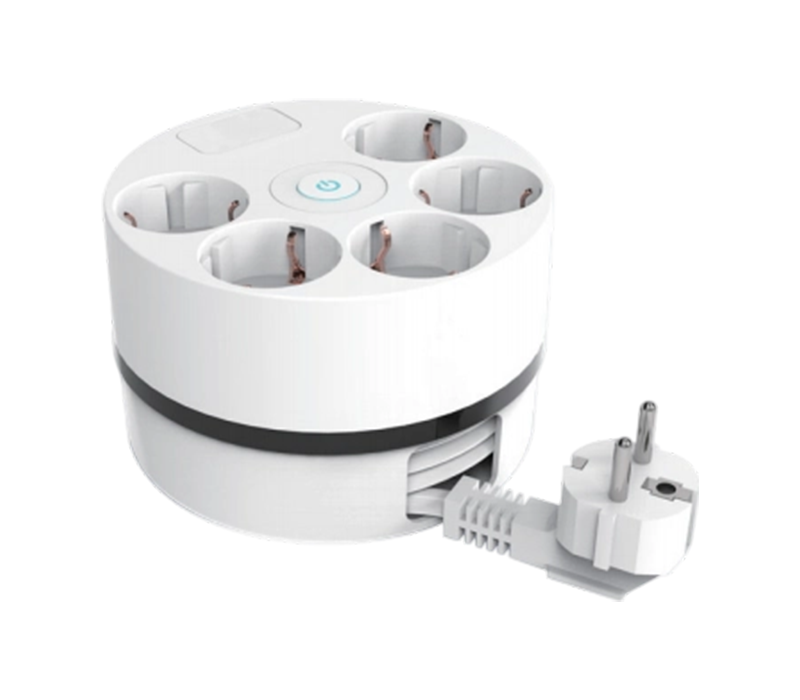 E17 kabelspole Power Strip med udtrækkelig ledning, 5 stikkontakter i europæisk stil, switch inkluderet