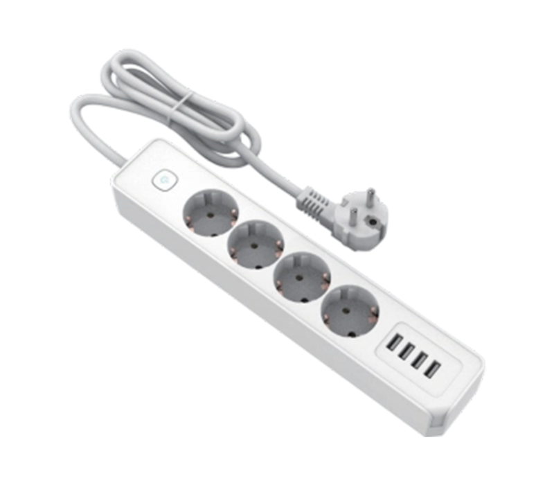 E22-4 Power Strip i europæisk stil med 4 udtag og 4 USB-A-porte, switch inkluderet