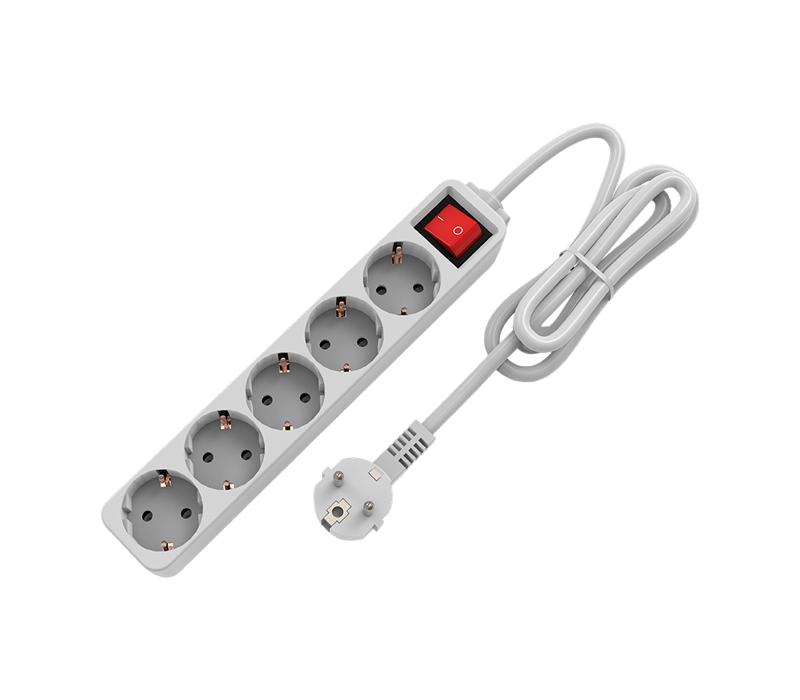 E10-5 Power Strip i europæisk stil med fem udtag, med kontakt