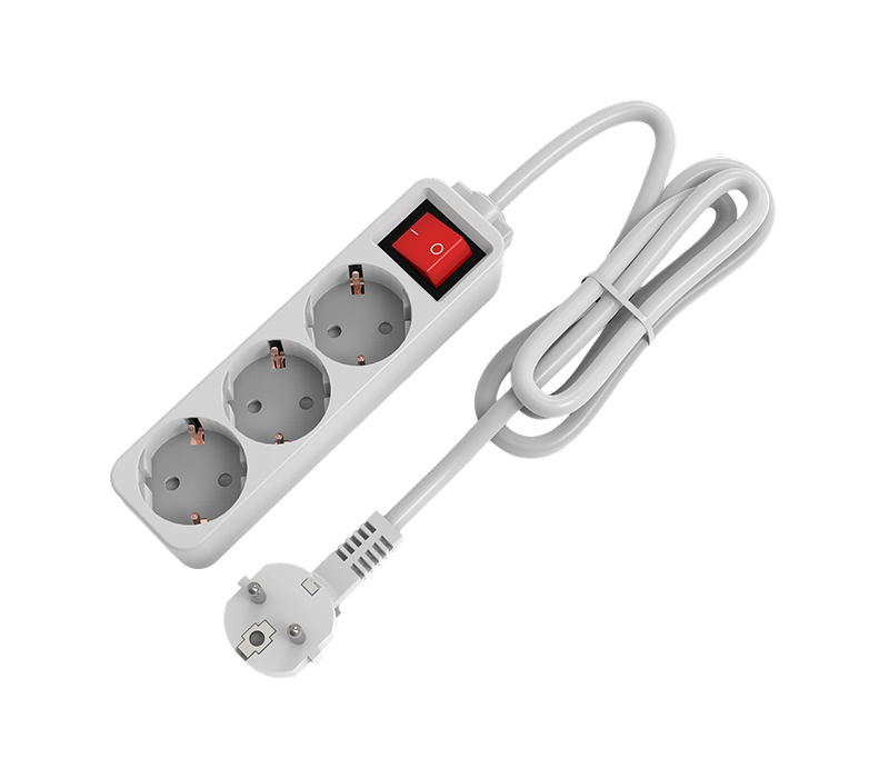 E10-3 Power Strip i europæisk stil med tre udtag, med kontakt