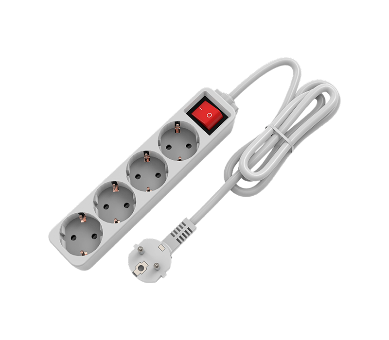 E10-4 Power Strip i europæisk stil med fire udtag, med kontakt