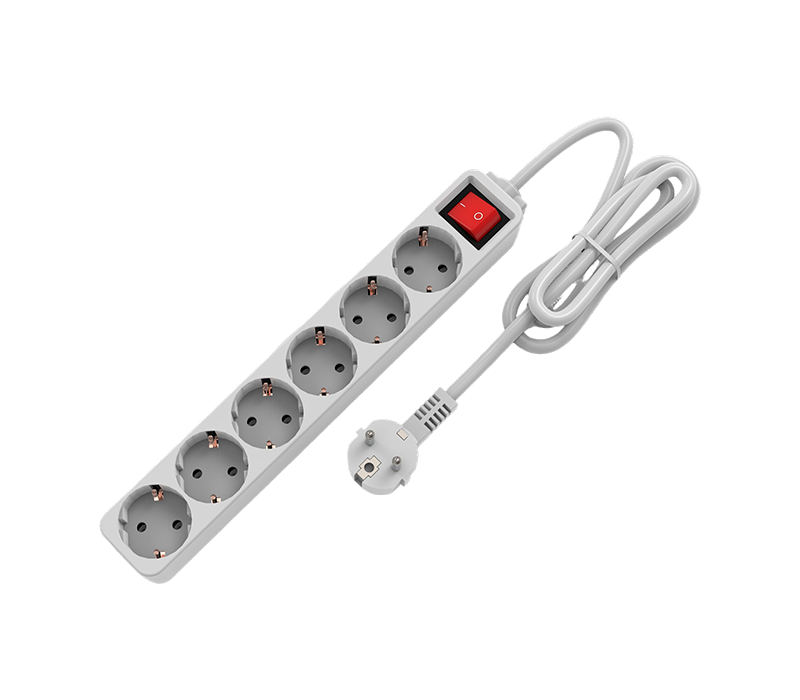 E10-6 Power Strip i europæisk stil med seks udtag, med kontakt