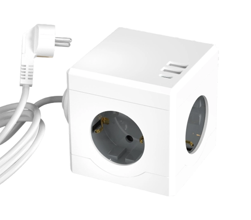 E16-C kablet Cube Power Strip med 3 stik i europæisk stil, 2 USB-A-porte og 1 USB-C-port